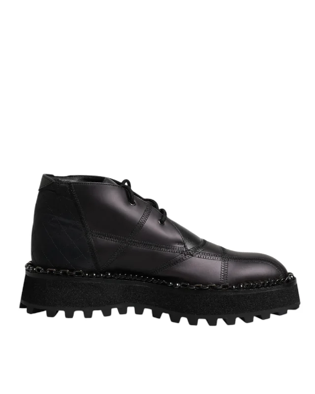 Dolce & Gabbana ChainTrim Leather Ankle Boots Black Men
