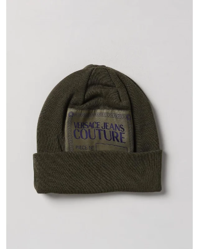 Versace Jeans Couture Knit Beanie with Logo Patch Women Green Hats