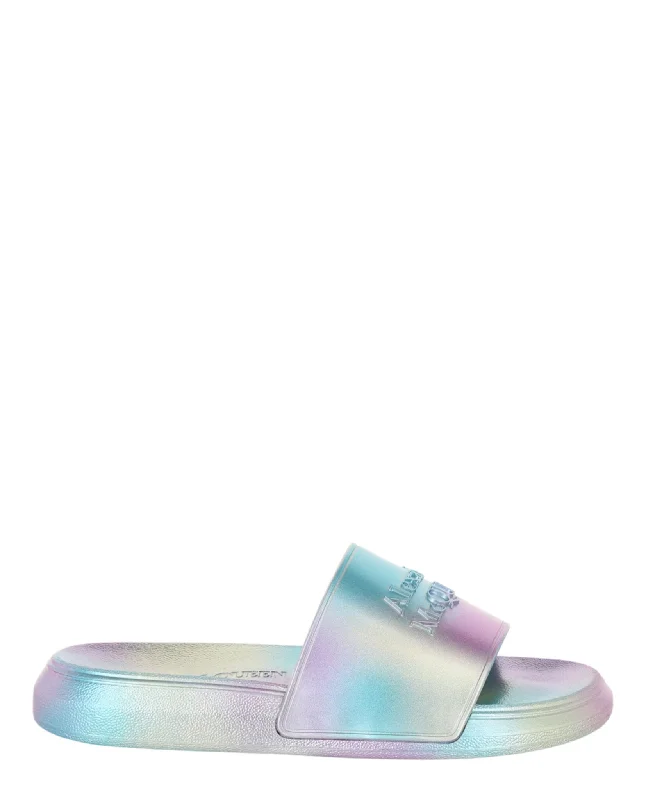 Alexander McQueen Womens Iridescent Logo Slides