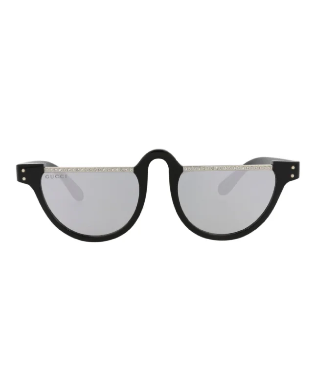 Gucci Womens Round/Oval Black Black Silver Fashion Designer Eyewear