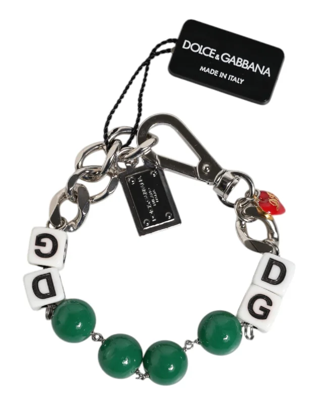 Dolce & Gabbana DG Keychain Green Resin Beads Women Silver Bracelets