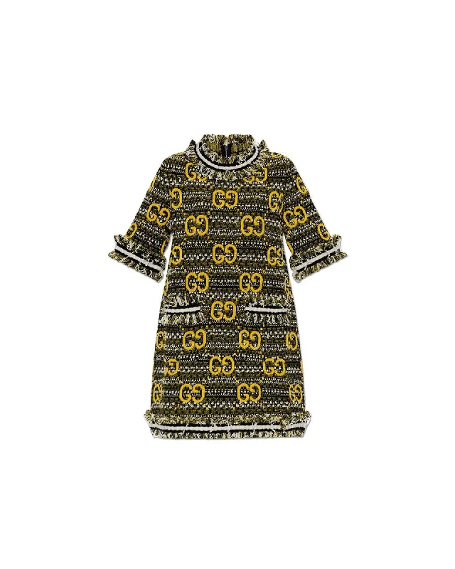 Gucci Tweed GG Pattern Dress Women Black Dresses