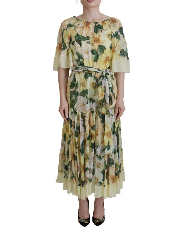 Dolce & Gabbana  Women's Yellow Floral Print Midi Dress