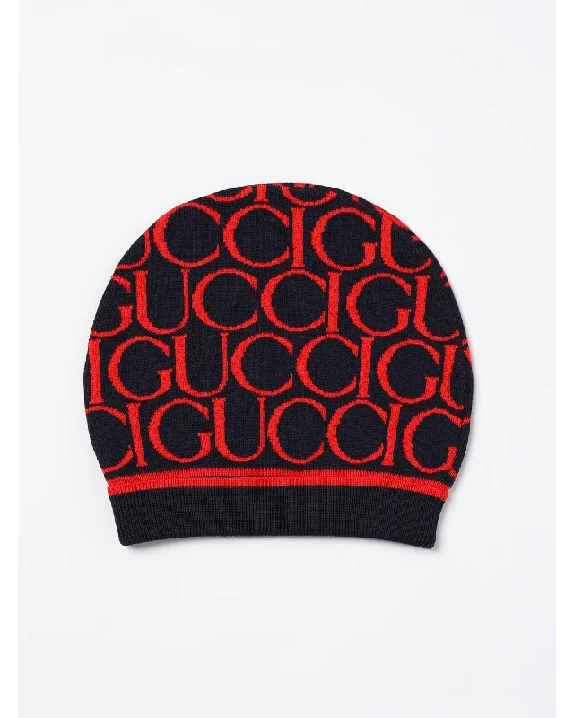 Gucci Logo Beanie Ribbed Trim Kids Red Hats