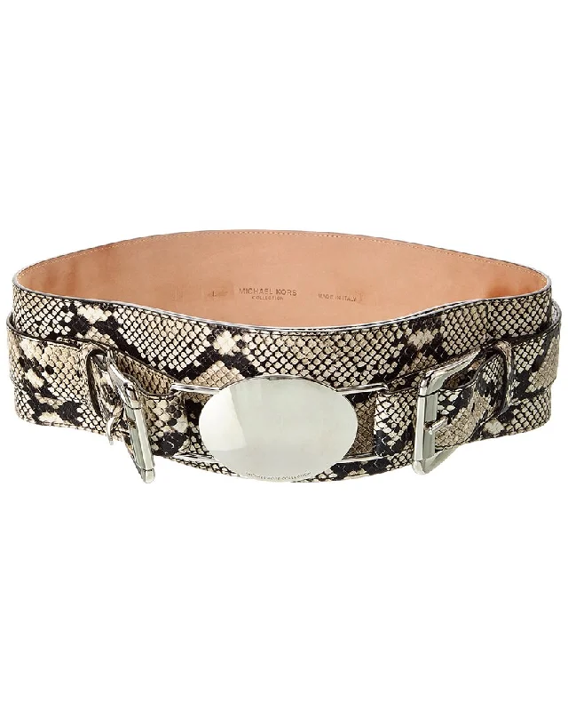 Michael Kors Collection Double Buckle Snake-Embossed Leather Hip Belt