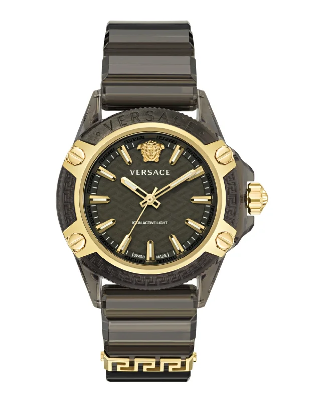 Versace Mens Icon Active Transparent Black 42mm Strap Fashion Watch
