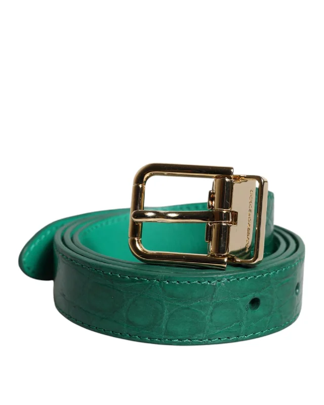 Dolce & Gabbana Leather Logo Metal Waist Buckle Belt Women Green