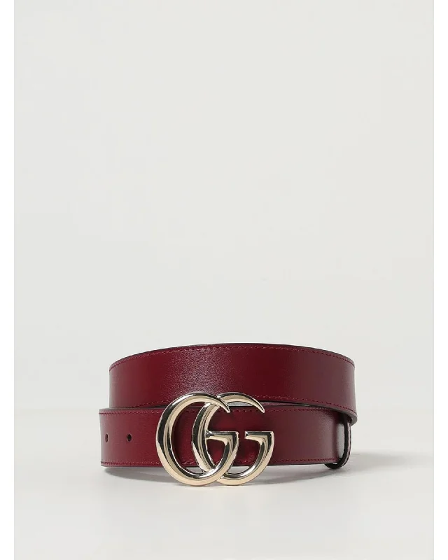 Gucci Leather Belt with Logo Buckle Women Cherry