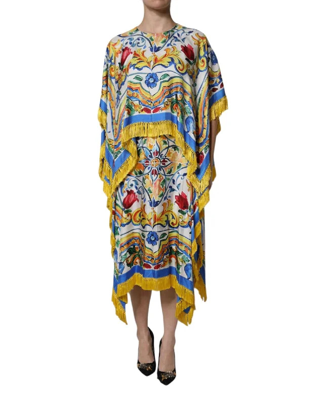Dolce & Gabbana Majolica Print Fringed Midi Dress Women Multicolor Dresses