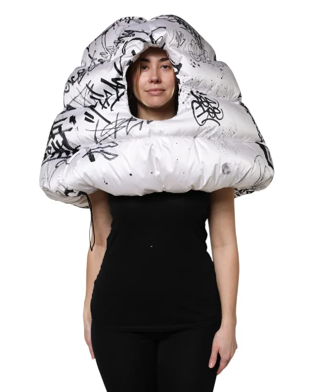 Dolce & Gabbana Puffer Jacket Graffiti Print Women White Hats