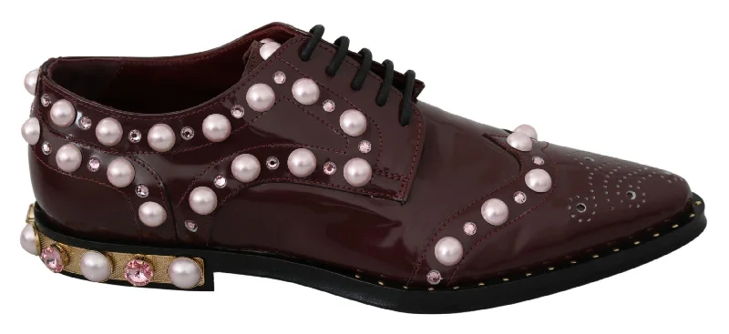 Dolce & Gabbana  Burgundy Patent Leather Pearl Brogues