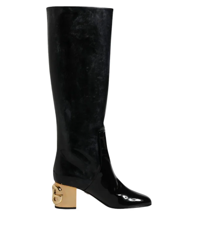 Dolce & Gabbana Patent Leather High Boots with Logo Details