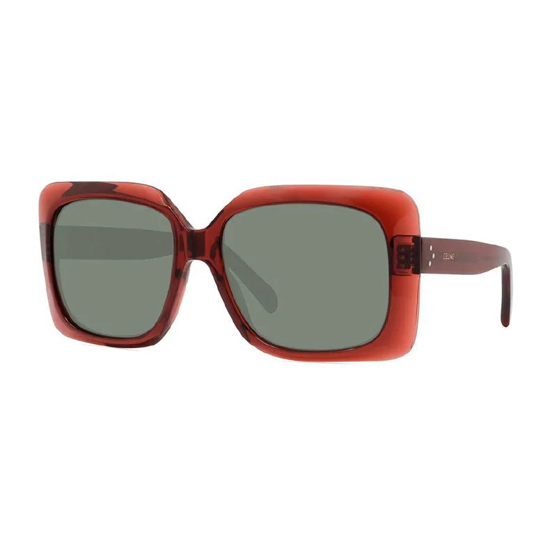 Celine Geometric Full Rim, with a Shiny Red frame and Green lens.