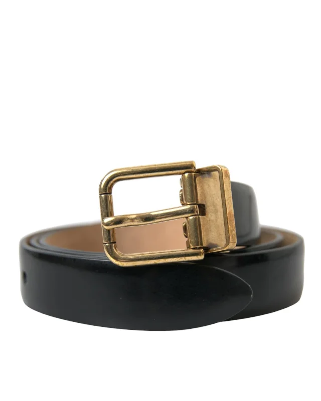 Dolce & Gabbana  Black Leather Belt with Gold Buckle