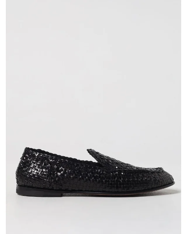 Dolce & Gabbana Woven Leather Loafers Pointed Toe Men Black