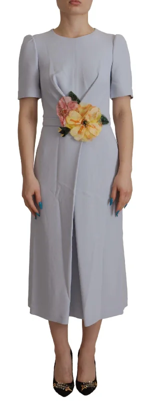 Dolce & Gabbana  Floral Applique Midi Dress - Light Blue