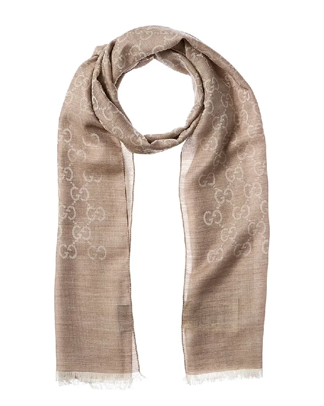 Gucci Logo Small Jacquard Wool & Silk-Blend Scarf