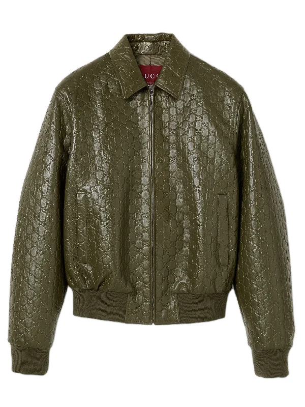 GUCCI GG Leather Bomber Jacket