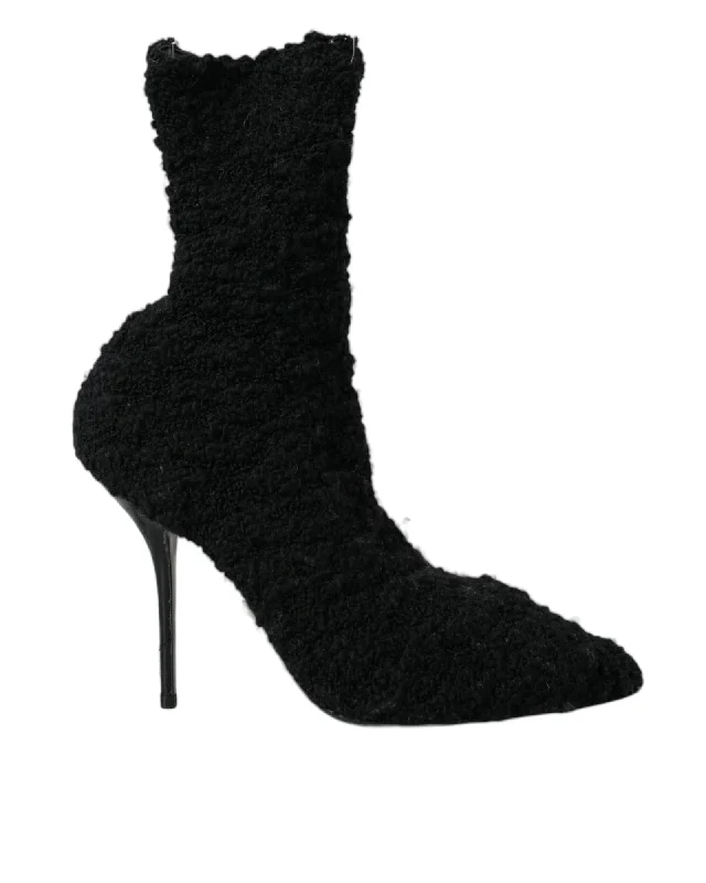 Dolce & Gabbana  Teddy Faux Fur Ankle Boots Black