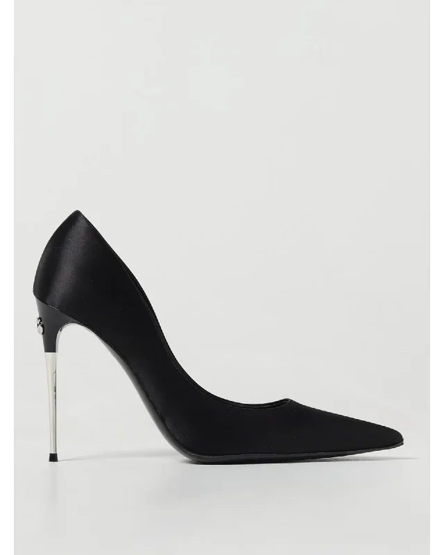 Dolce & Gabbana PointedToe Satin Pumps Metallic Heel Women Black Pumps & Heels