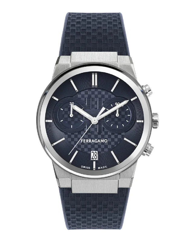 Ferragamo Mens Ferragamo Sapphire Stainless Steel 41mm Strap Fashion Watch