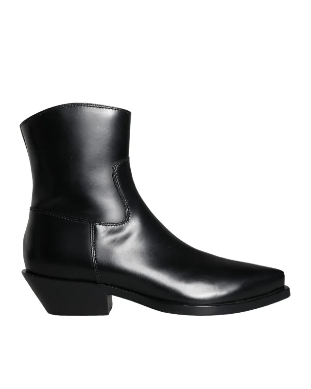 Dolce & Gabbana  Black Leather Cowboy Boots