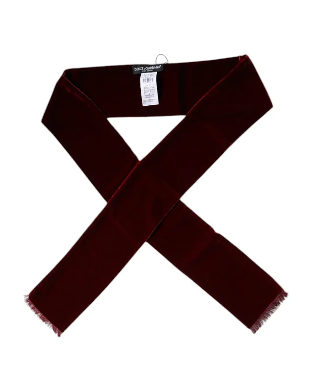 Dolce & Gabbana Velvet Scarf with Fringed Edges Women Bordeaux Scarves & Shawls