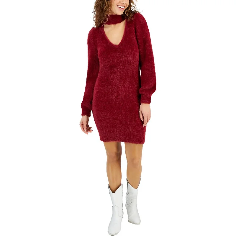 Guess Womens Metallic Turtle Neck Sweaterdress