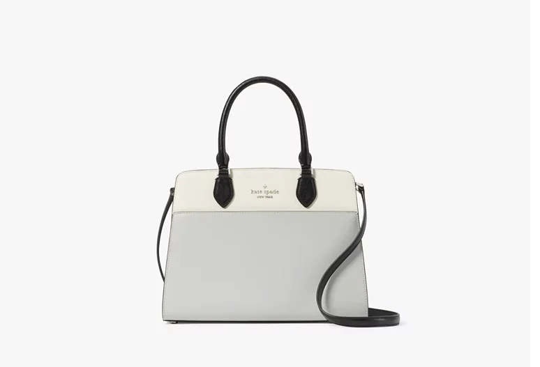 Kate Spade Madison Colorblock Saffiano Leather Medium Satchel Bag Platinum Grey Multi 