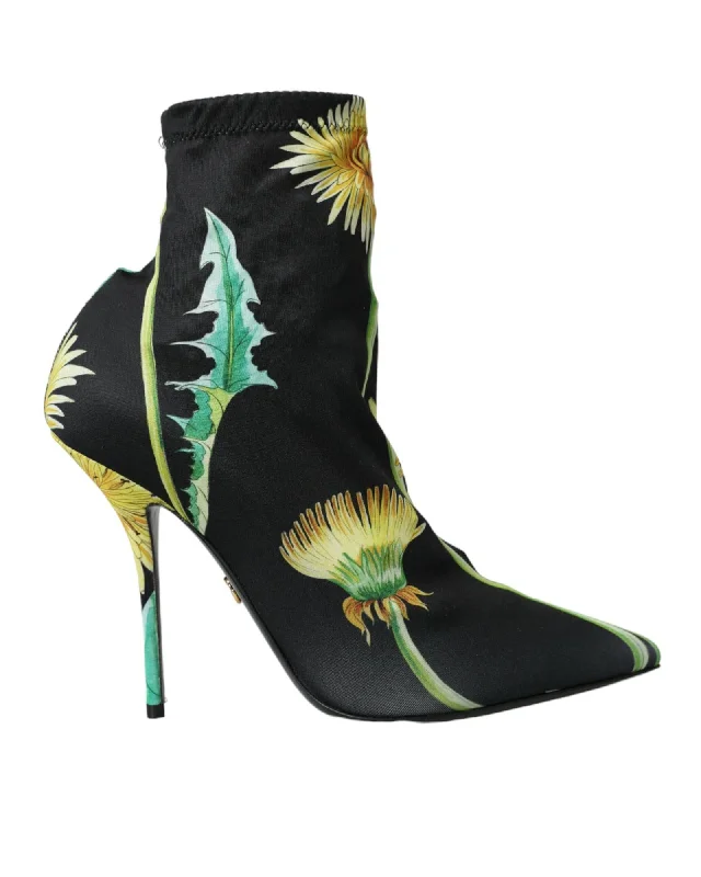 Dolce & Gabbana  Floral Print Ankle Boots - Black