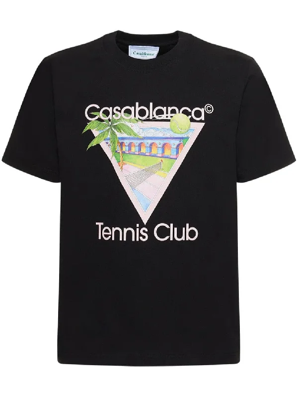 Casablanca Tennis Club Icon Printed Cotton T-Shirt Black