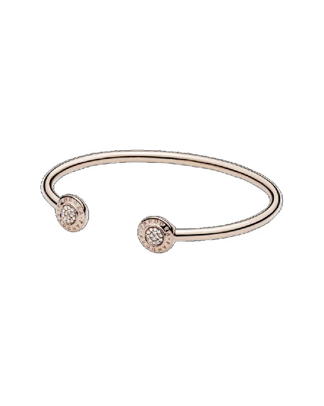 Pandora Rose 14K Rose Gold Plated Cz Logo Open Pave Bangle