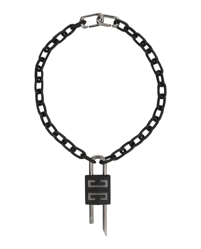 Givenchy Womens Crystal Embellished 4G Padlock Necklace