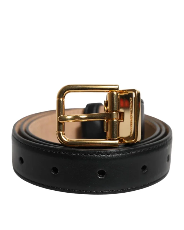 Dolce & Gabbana Leather Belt Gold Buckle Women Black