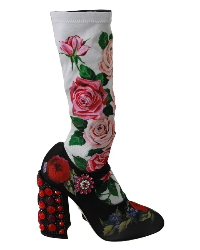 Dolce & Gabbana  Floral Print Booties Black/White