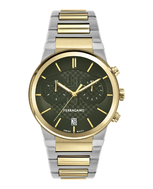 Ferragamo Mens Ferragamo Sapphire Two Tone 41mm Bracelet Fashion Watch
