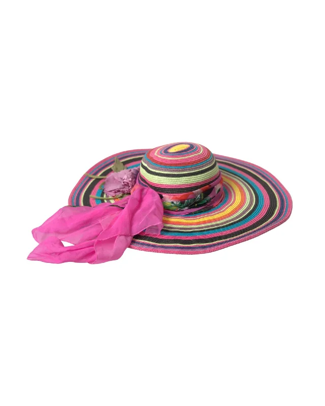 Dolce & Gabbana  Women's Multicolor Striped Straw Sun Hat with Silk Scarf