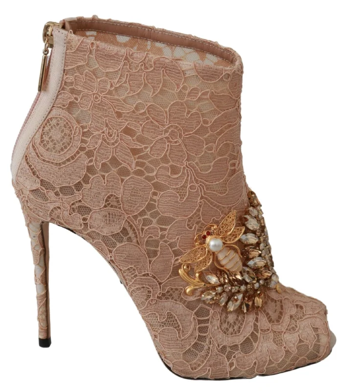 Dolce & Gabbana  Bee Embellished Lace Booties