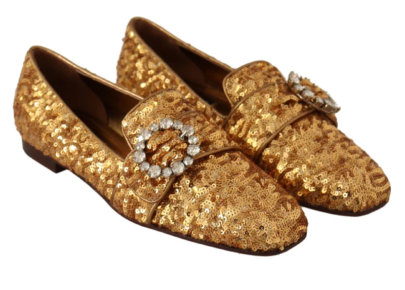 Dolce & Gabbana  Women's Sequined Loafers with Crystal Buckle