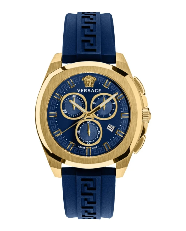 Versace Mens Versace Geo Chrono Gold 43mm Strap Fashion Watch