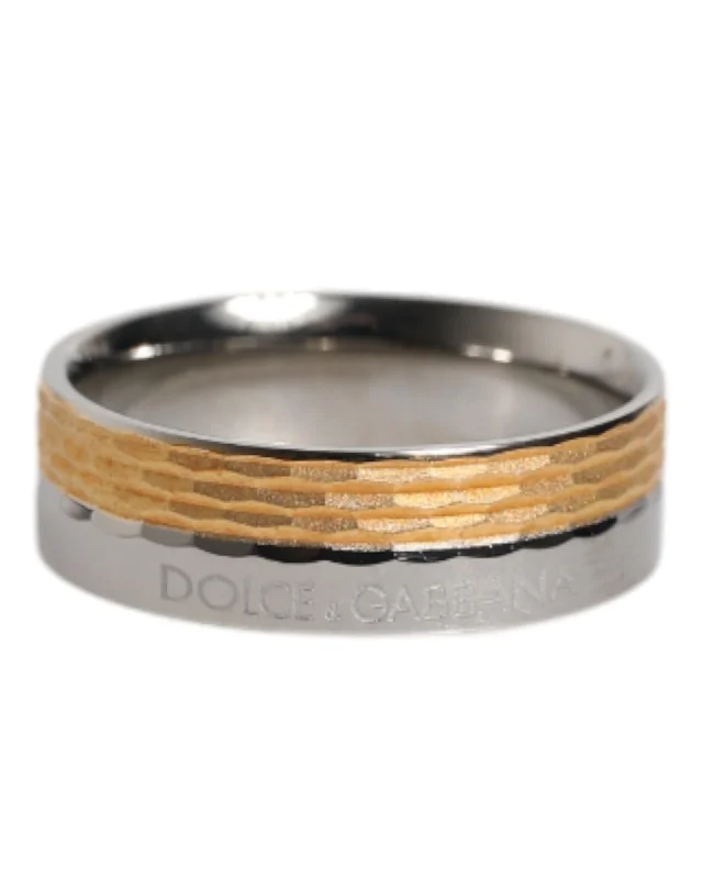 Dolce & Gabbana TwoTone Textured Wedding Band Men Gold Rings