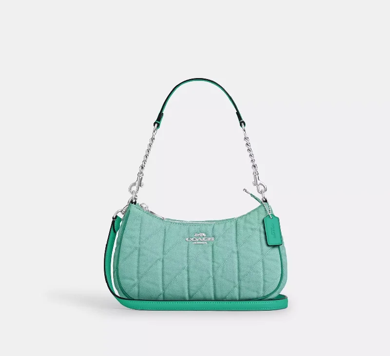 Coach Teri Shoulder Bag Quilted Denim Green 