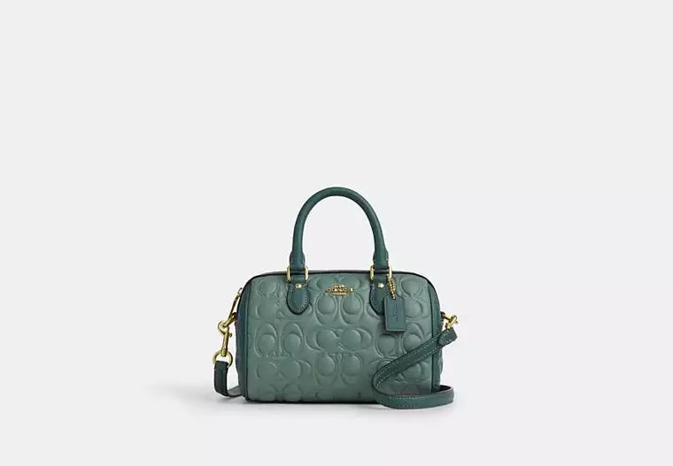 Coach Mini Rowan Crossbody Bag In Blocked Signature Leather Dark Turquoise 