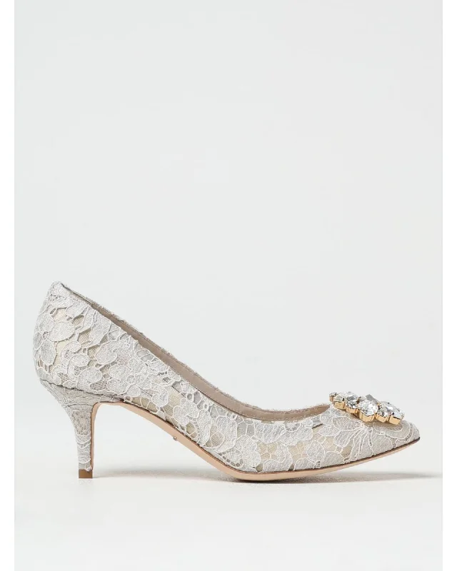 Dolce & Gabbana Lace Pumps Crystal Embellishment Women Grey Pumps & Heels