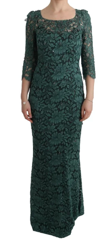 Dolce & Gabbana  Green Lace Floral Embroidered Cocktail Dress