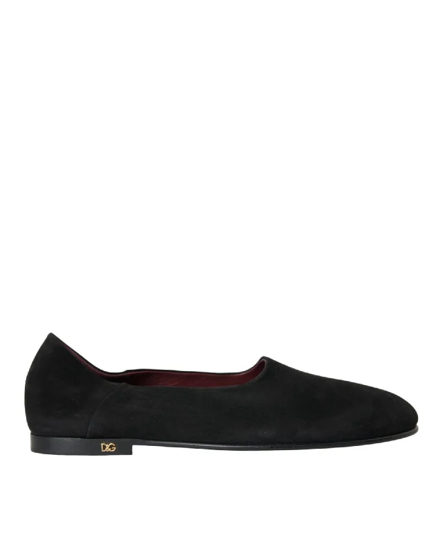 Dolce & Gabbana  Womens Black Suede Ballerina Flats