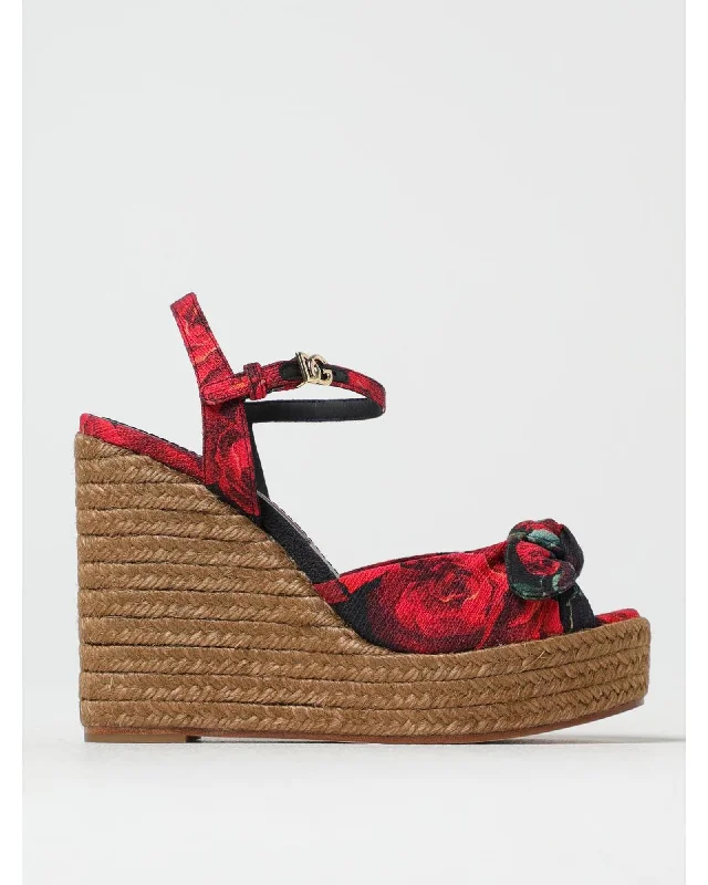 Dolce & Gabbana Floral Print Wedge Sandals Women Red Heels