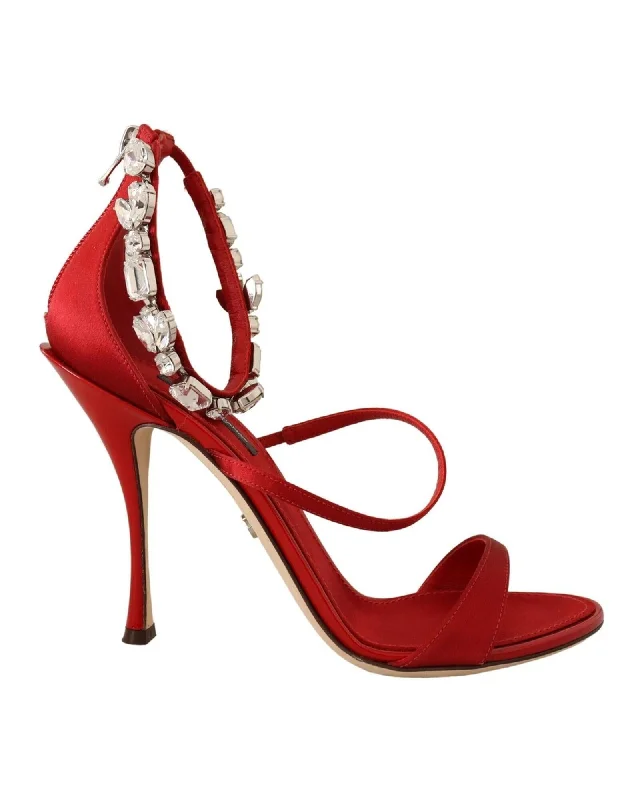 Dolce & Gabbana  Red Satin Crystal Embellished Sandals