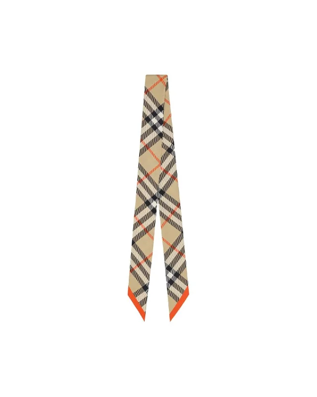 Burberry Silk Scarf Plaid Design Women Beige Scarves