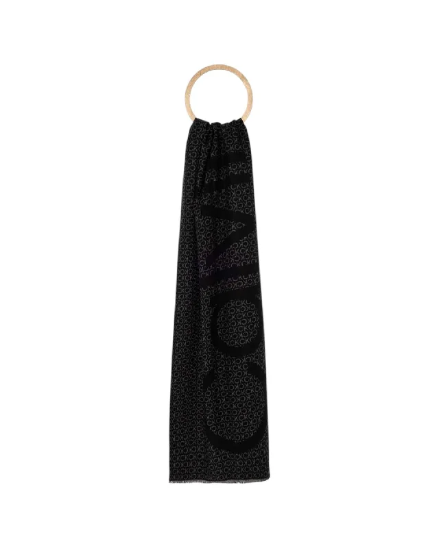 Calvin Klein Plain Pattern Wool Blend Scarf Women Black Scarves & Shawls